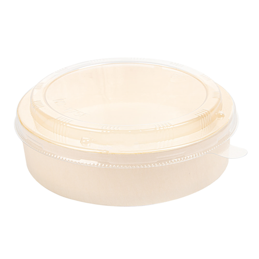 [254.94] Combo Recipientes + Tapas Pet Ø17,5X4,5 Cm Natural Madera (100 Unid.)