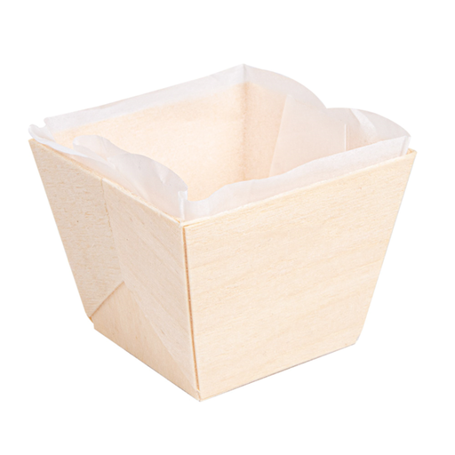 [254.05] Barquillas Madera + Moldes Siliconados 160 Ml 7X7X5,5 Cm Natural Madera (300 Unid.)