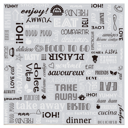 [228.31] PAPEL ANTIGRASAS BASKET 'PAROLE' 35+20 G/M2 31x31 CM PLATEADO PERGAMINO + ALUMINIO (1000 UNID.)