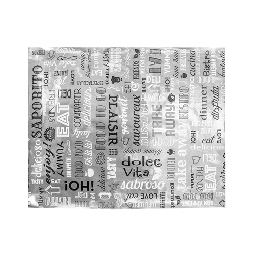 [228.30] PAPEL ANTIGRASAS FAST FOOD 'PAROLE' 35+20 G/M2 28x34 CM PLATEADO PERGAMINO + ALUMINIO (1000 UNID.)