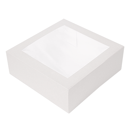 [201.69] CAJAS PASTELERÍA CON VENTANA 'THEPACK' 250 G/M2 + OPP 26x26x8 CM BLANCO CARTÓN ONDULADO NANO-MICRO (100 UNID.)