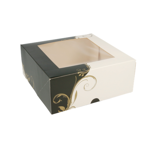 [204.69] Cajas Pastelería Con Ventana 'Thepack Classic' 250 G/M2 18X18X7,5 Cm Blanco Cartón Ondulado Nano-Micro (200 Unid.)