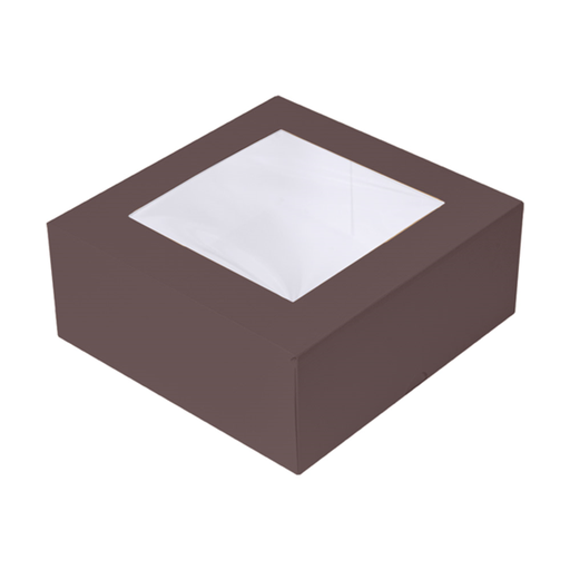 [269.61] CAJAS PASTELERÍA CON VENTANA 'THEPACK' 250 G/M2 + OPP 18x18x7,5 CM CHOCOLATE CARTÓN ONDULADO NANO-MICRO (200 UNID.)