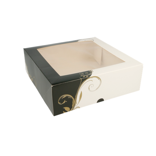 [204.70] CAJAS PASTELERÍA CON VENTANA 'THEPACK CLASSIC' 250 G/M2 23x23x7,5 CM BLANCO CARTÓN ONDULADO NANO-MICRO (200 UNID.)