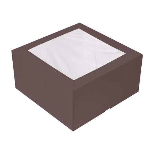 [269.63] CAJAS PASTELERÍA CON VENTANA 'THEPACK' 250 G/M2 + OPP 24x24x12 CM CHOCOLATE CARTÓN ONDULADO NANO-MICRO (100 UNID.)