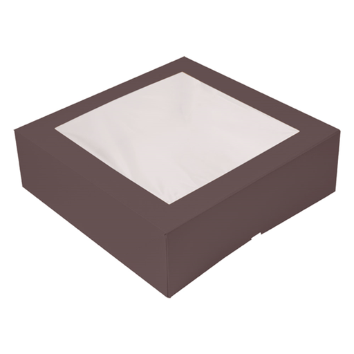 [269.67] CAJAS PASTELERÍA CON VENTANA 'THEPACK' 250 G/M2 + OPP 32x32x10 CM CHOCOLATE CARTÓN ONDULADO NANO-MICRO (100 UNID.)