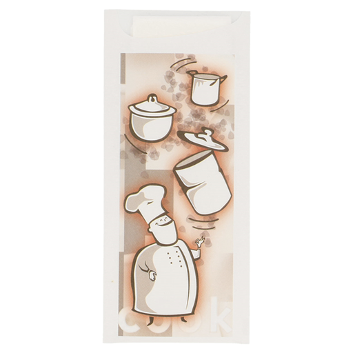 [130.57] Bolsas Cubiertos + Servilleta "Buen Provecho" 'Just In Time' 90 + 10Pe G/M2 8,5X19,5 Cm Blanco Airlaid (250 Unid.)