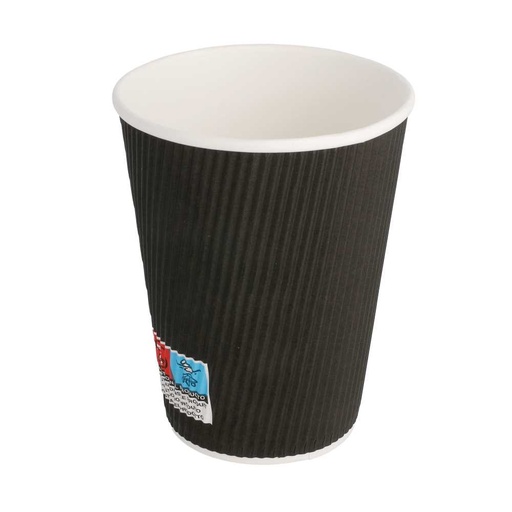[178.39] Vasos Bebidas Calientes Doble Pared, Ondulado 360 Ml 300 + 250 + 18 Pe G/M2 Ø9/6X11 Cm Negro Cartoncillo (1000 Unid.)