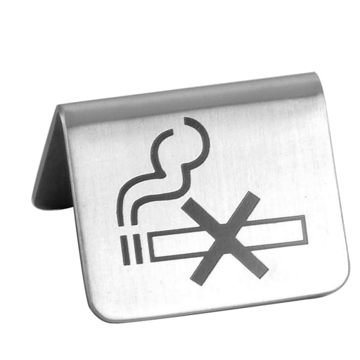 [133.48] PLACA PARA MESA "PROHIBIDO FUMAR" 5,3x5x3,5 CM PLATEADO INOX (1 UNID.)