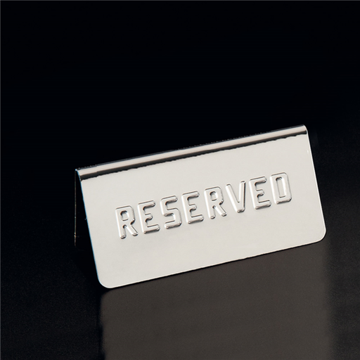 [162.10] PLACA PARA MESA "RESERVED" 12x5,4x5,9 CM PLATEADO INOX (1 UNID.)