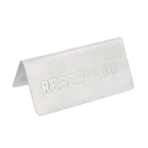 [179.16] PLACA PARA MESA "RESERVADO" 12x5,4x5,9 CM PLATEADO INOX (1 UNID.)