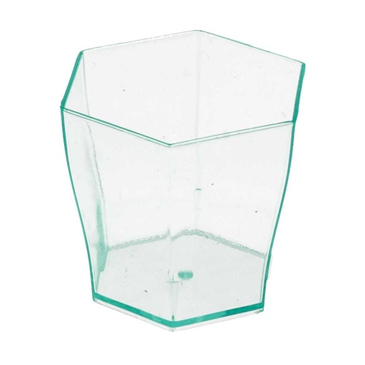 [130.19] MINI RECIPIENTES REUTILIZABLES HEXAGONALES 60 ML 4,7x4,6 CM VERDE AGUA PS (864 UNID.)