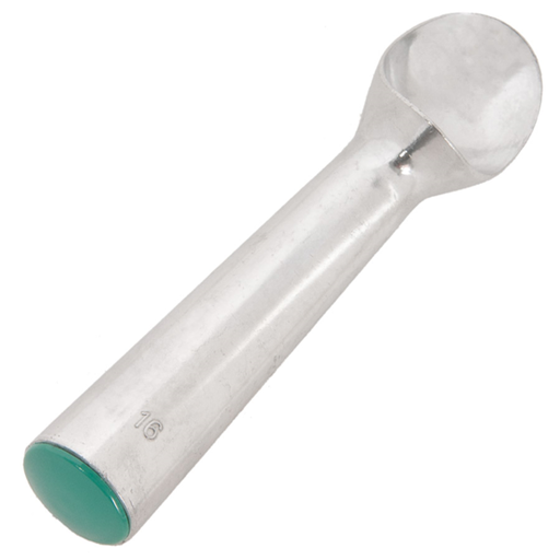 [118.65] Cuchara Helado 16 Bolas/Litro 74 Ml 4,5X17,7 Cm Verde Aluminio (1 Unid.)