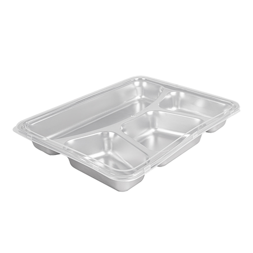 [268.06] BANDEJA CON 4 COMPARTIMENTOS + TAPA 'ARTINOX' 28x22x4 CM PLATEADO INOX (6 UNID.)
