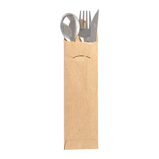 [260.96] SET TENEDOR, CUCHILLO, CUCHARA 18 CM PLATEADO INOX (100 UNID.)