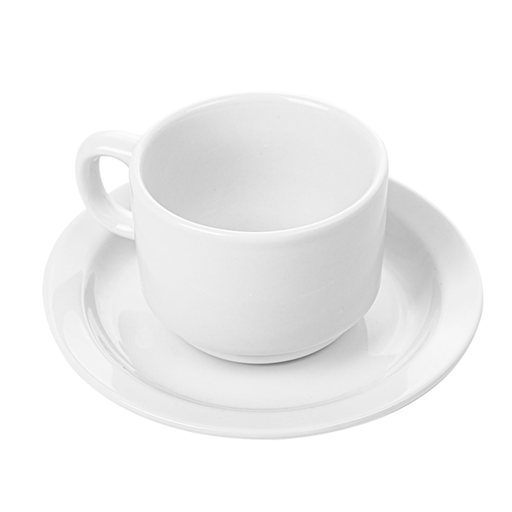 [405.92] TAZAS CAFÉ + PLATILLOS 250 ML Ø8,8x6,5 CM BLANCO PORCELANA (12 UNID.)