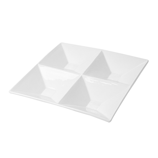 [131.11] PLATOS CUADRADOS 4 COMPARTIMENTOS 29x29 CM BLANCO PORCELANA (6 UNID.)