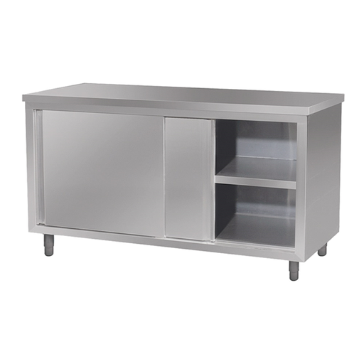 [164.42] MESA CON PUERTAS 120x60x85 CM PLATEADO INOX (1 UNID.)