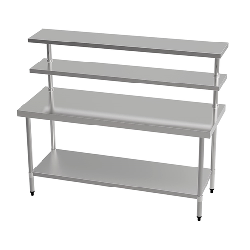 [267.02] Mesa De Trabajo 2 Niveles + 2 Estantes 180X70X150 Cm Plateado Acero (1 Unid.)