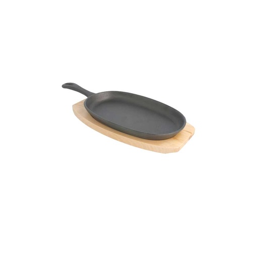 [198.66] Plato Campestre + Base De Madera 23,5X13,5 Cm Negro Hierro (8 Unid.)