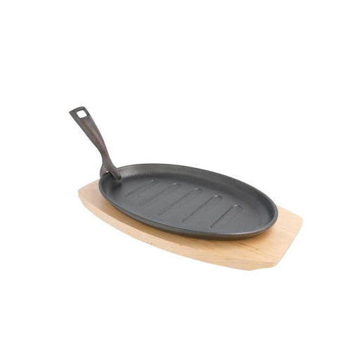 [113.07] PLATO CAMPESTRE OVAL + BASE DE MADERA 27x18x2 CM NEGRO HIERRO (8 UNID.)