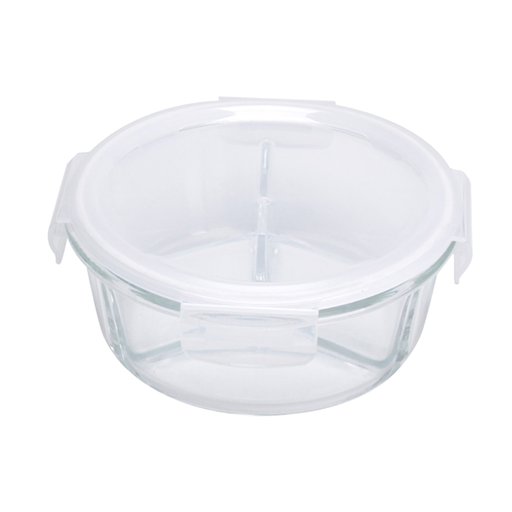 [262.92] RECIPIENTES CON TAPA 3 COMPARTIMENTOS 950 ML Ø17,2/6,6x7,5CM TRANSPARENTE CRISTAL (6 UNID.)