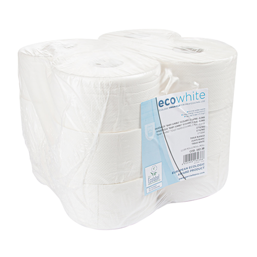 [162.38] Higiénicos "Baby Jumbo" Ecolabel 2 Capas - 0,5Kg 17 G/M2 Ø19,5X9,5 Cm Blanco Tissue (12 Unid.)