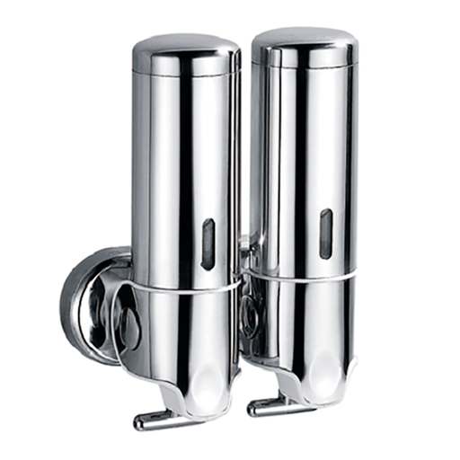 [116.28] DISPENSADOR LUJO GEL & CHAMPÚ 2x300 ML 13x6,5x20 CM PLATEADO INOX (1 UNID.)