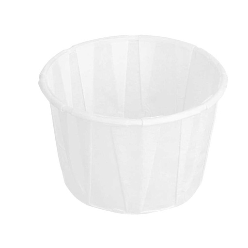 [126.73] TARRINAS PAPEL PLISADO 60 ML (2 oz) 80 G/M2 Ø5,5/3,9x3,5 CM BLANCO PERG. ANTIGRASAS (250 UNID.)
