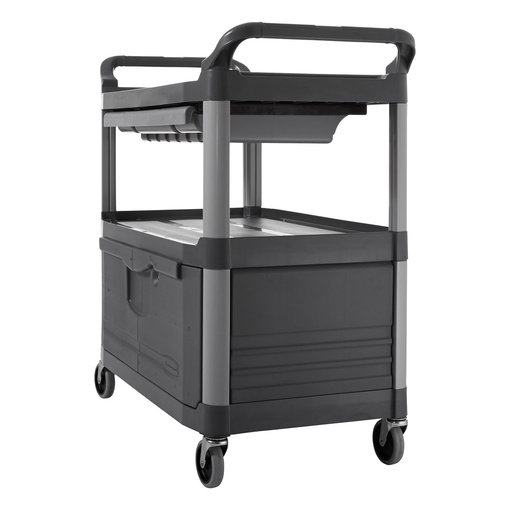[FG409400GRAY] Carro de servicio con puertas con cerradura y cajón deslizante, gris