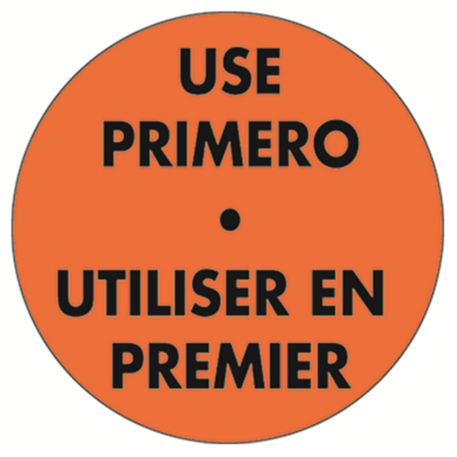 [393.89] 500 u. etiquetas adhesivas "use primero" ø 7,5 cm naranja adhesivo