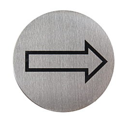 [258.36] Placa autoadhesiva "flecha direccional" ø 7,5 cm plateado inox (1 unid.)
