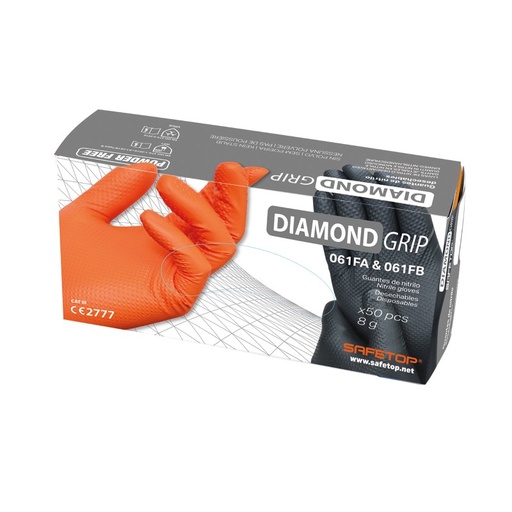 [061FB] Diamond Grip, Guante 8g Diamantado Ambidiestro Negro Cx 50
