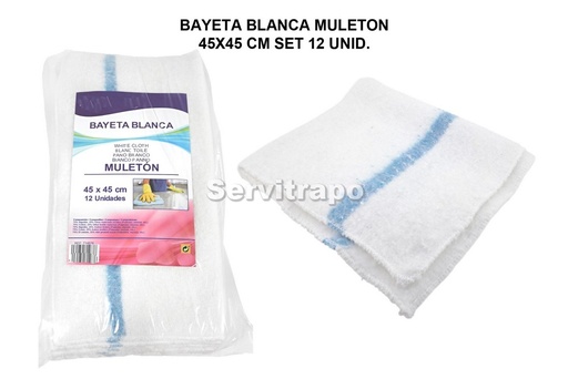 [SW714676] Bayeta Blanca Muleton 45x45cm Set 12unid.