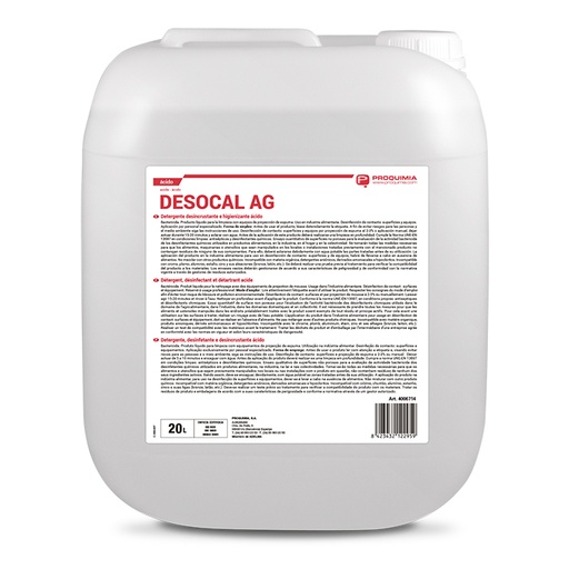 [DESOCAL AG] Detergente ácido desinfectante y desincrustante de baja espuma – Garrafa 20 L (DESOCAL AG)