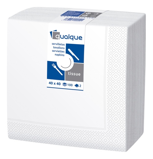 [Q12200] Servilleta Tisú 2 cp Cenefa 40 X 40 1/4 2 Blanca