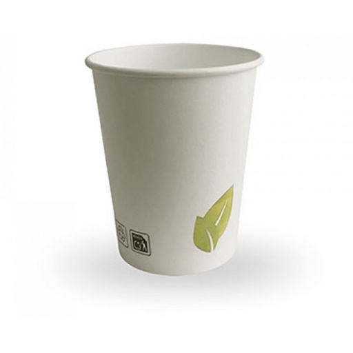 [001010586] Vaso Cartón Blanco Con  Dibujo Hoja Verde 7 Oz