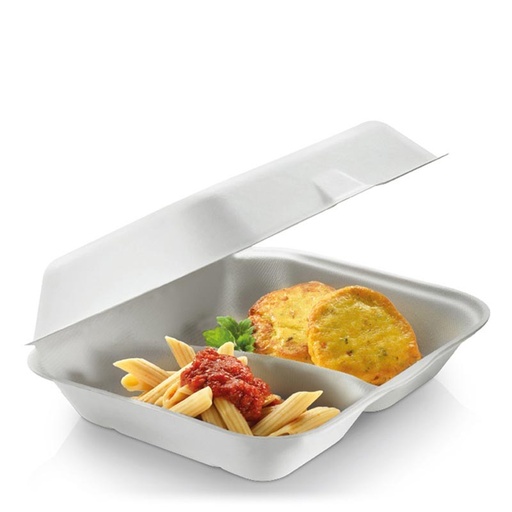 [PV3467] Caja Menú Con Tapa Bisagra Pulpa 2 Compartimentos