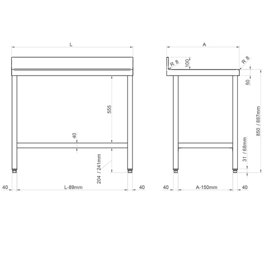 [19012559] Mesa mural sin estante inferior medidas 1600x700x850