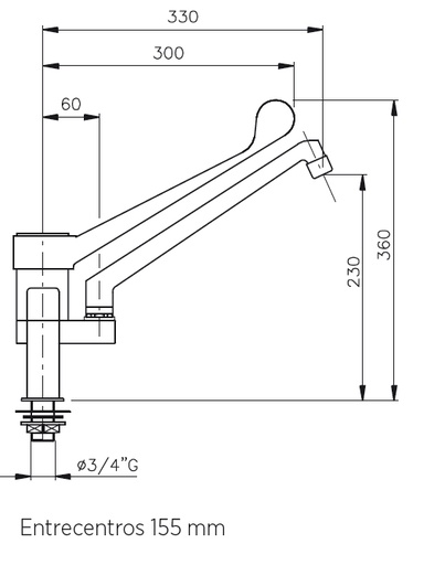 [19013873] Grifo industrial GM2D E Grifo monomando de 2 aguas de superficie mm