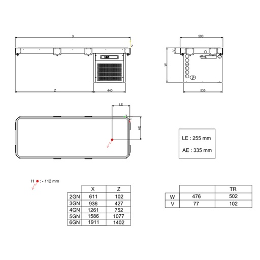 [19092237] Placa refrigerada bajo encimera 919 mm - 3 x GN1/1