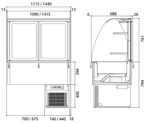 [19017065] Vitrina refrigerada inox VRA-CV-411 1440 mm