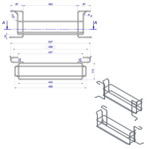 [19004364] Soporte para 4 cestillos de cubiertos para carro de servicio inox
