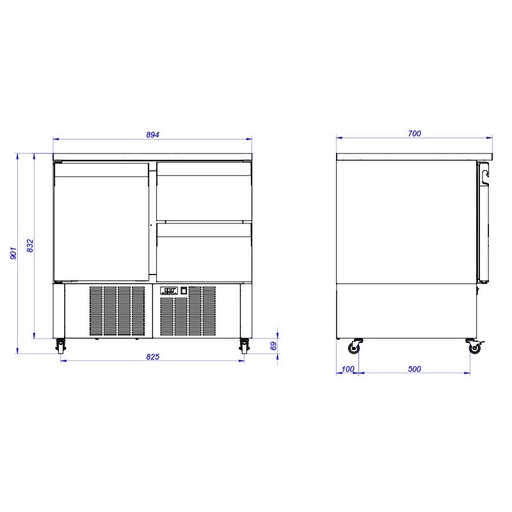 [19112451] Serie pizza - ensalada S4R-SAL Kit 4 ruedas con diámetro 50mm para mesas de preparación de ensaladas y pizza.