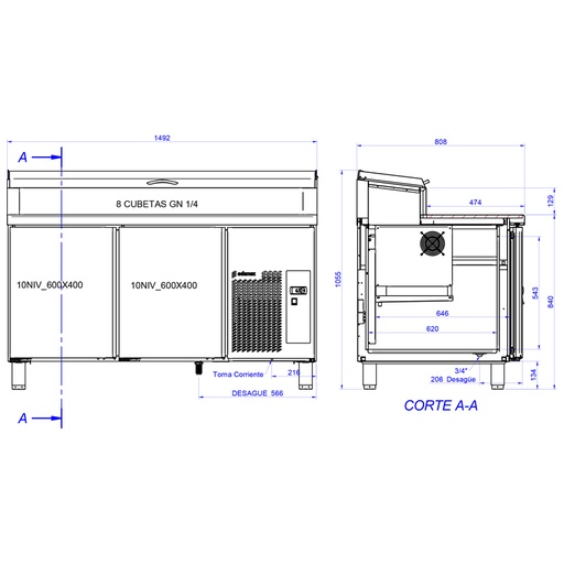[19104541] Mesa refrigerada preparación de ingredientes MPPE2-150 I HC GN1/4
