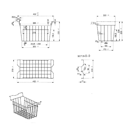 [19091046] Horizontales puerta ciega abatible Congelador horizontal NLF NLF-130 BASKET 432 x 220 x 247 mm