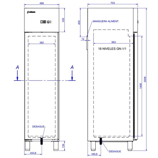 [19060889] Armario refrigerado y de congelación Gastronorm GN 1/1 APG-511 HC PC