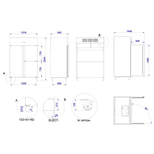 [19111455] Armario refrigerado Gastronorm con guías embutidas Serie GN 2/1 puerta de cristal de -2 a +8 ºC APG-1402 HC PC