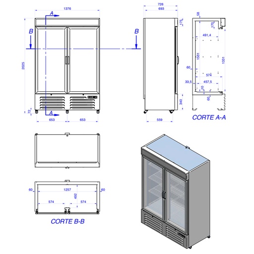 [19100006] Armario refrigerado exposición serie clásica profundidad 740 mm ACE-952-C HC
