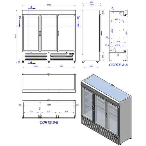 [19091039] Armario refrigerado exposición serie clásica profundidad 740 mm ACE-1653-C HC
